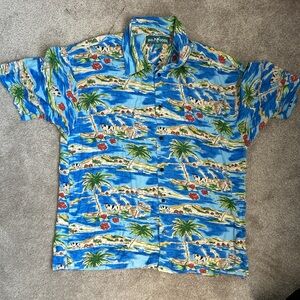 Vintage Big Dogs  Hawaiian Shirt Men's 1x/ 2x Blue Island Beach Print